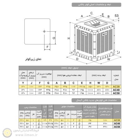 کولر آبی دریچه بالا 3800 آبسال ac38